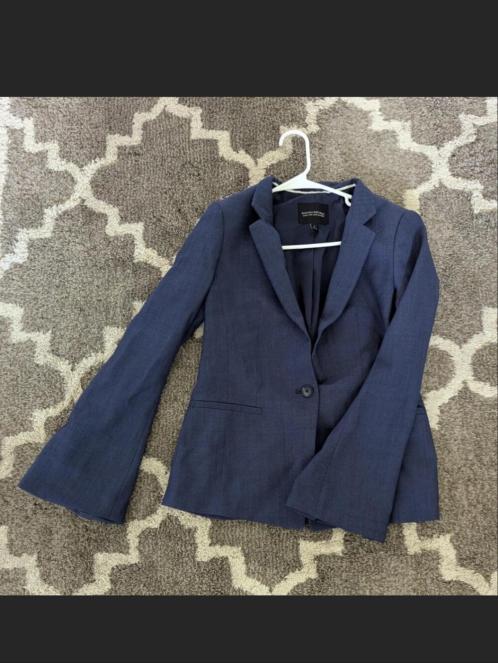 Banana Republic Navy One-Button Tailored Blazer with Flared Sleeves